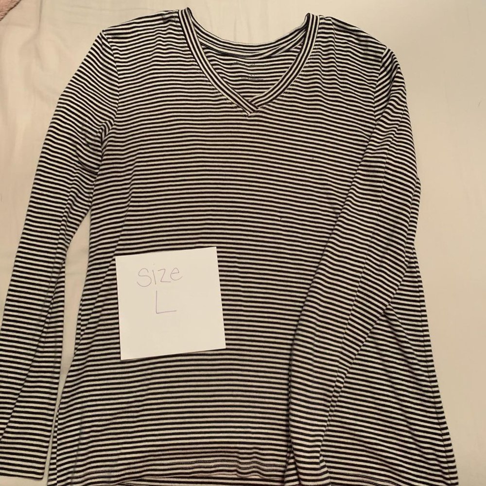 Eddie Bauer Black and White Striped Long Sleeve